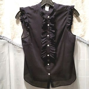 J. CREW BLACK COTTON/RAMIE RUFFLED TANK SZ P4